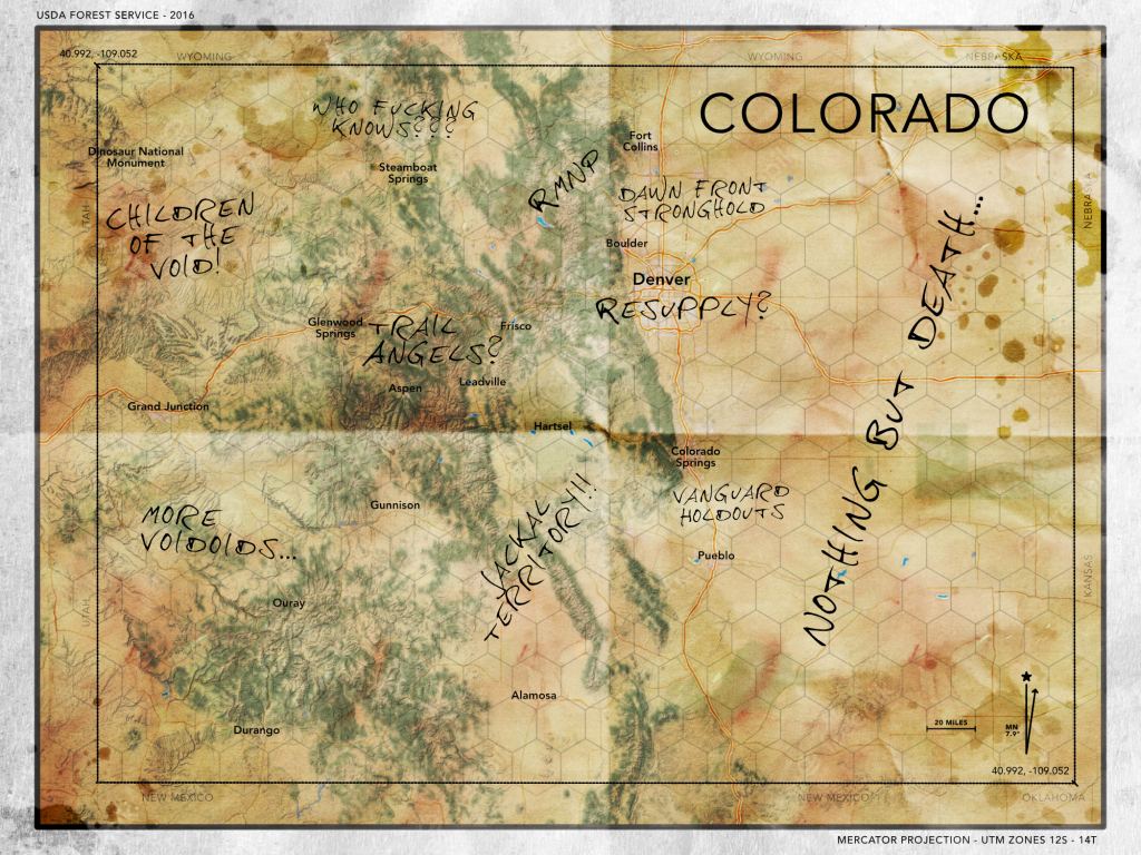Gameplay hex crawl map of Colorado.